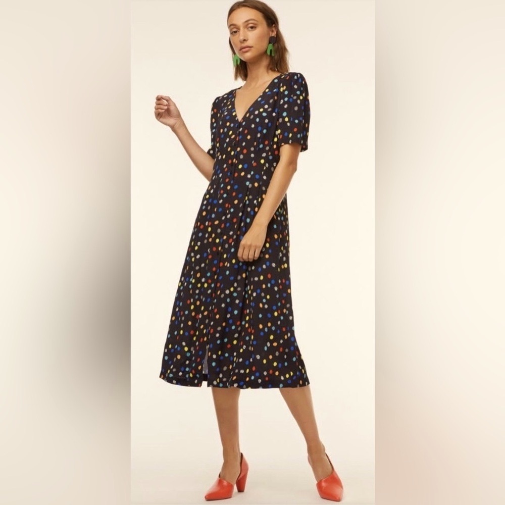 Julia Flanagan x Gorman Black Midi Dress with Multicolor Polka Dots size 8